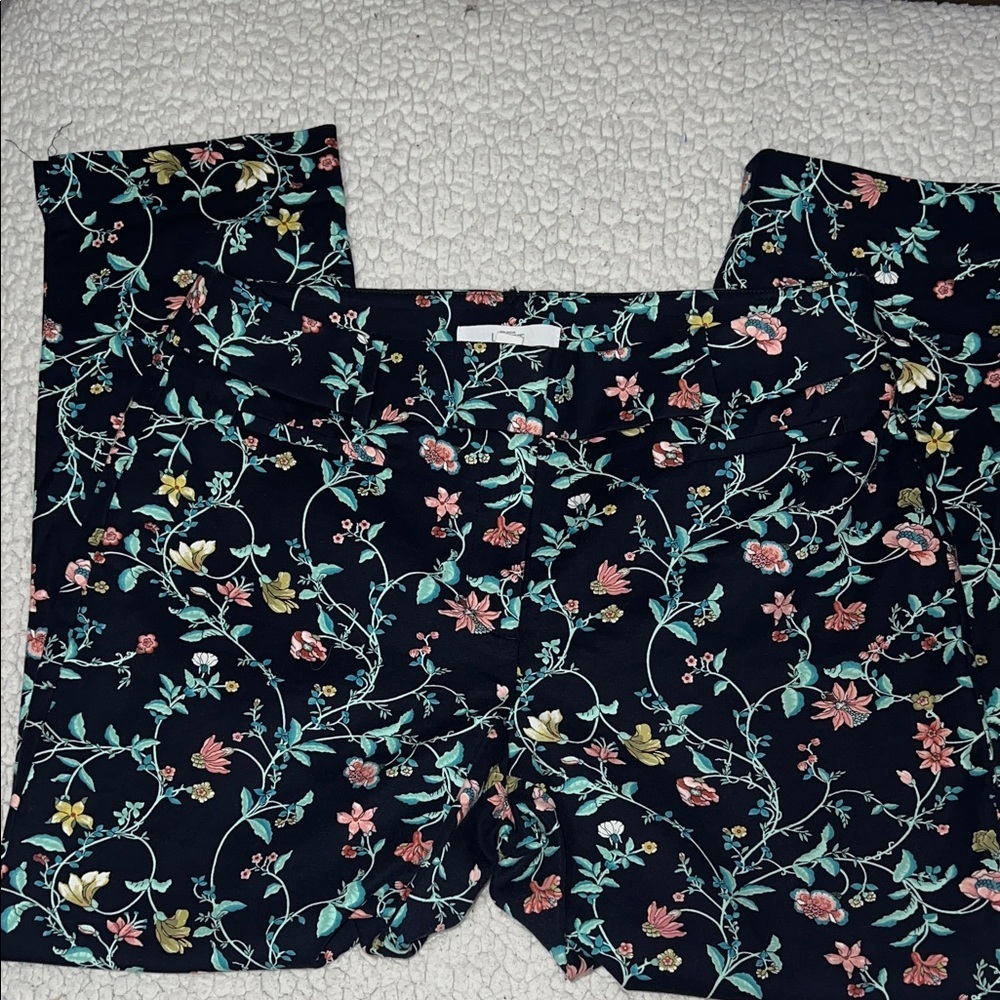 LOFT Floral Ankle Pants - Black with Multicolor Print - Picture 2 of 7